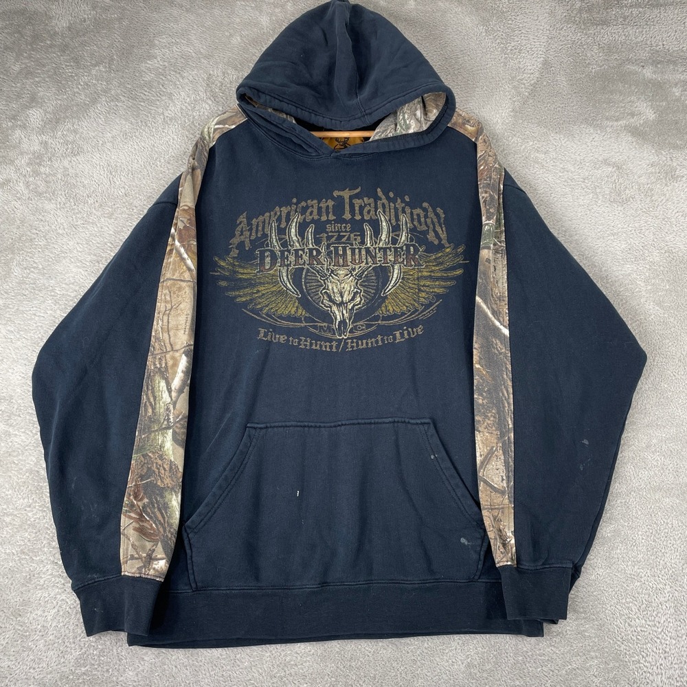 Buck Wear Hoodie Mens XL Black Camo Deer Hunter American Tradition Y2K Vintage